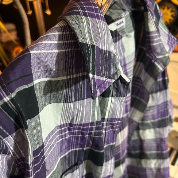 Alia Purple and Black Plaid Button Down Shirt Size M - Picture 15 of 16